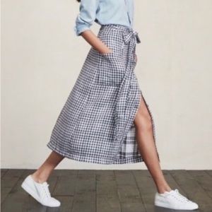 REFORMATION Lia Button Check Midi Skirt in Blue XS
